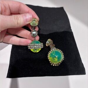 Italian jewelry designer Green and Silver Drop crystal Earrings clip on